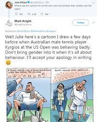 The herald sun, owned by a news corp subsidiary, published a defence of its cartoonist on the home page of its website, quoting knight as saying: Cartoonist Mark Knight Hits Back After He Is Slammed For His Racist Cartoon Of Serena Williams Daily Mail Online