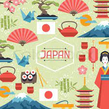 Geometric icon and logo design set with hand draw tree element. Japan Background Design Illustration Stock Vector Colourbox