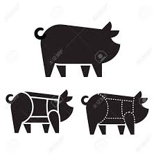 Pig Silhouette Icon With Pork Cuts Chart Meat And Butcher Industry