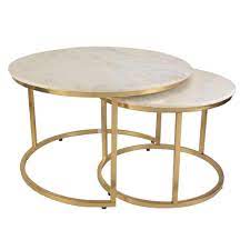 Oh the coffee table the star of the conversation area, but what exactly should you put on it? Home Decorators Collection Cheval 2 Piece 31 In Gold Marble Medium Round Marble Coffee Table Set Dc18 56100 The Home Depot Nesting Coffee Tables Marble Round Coffee Table Round Nesting Coffee Tables