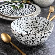 Thyme Table Dinnerware Black White Dot Stoneware Round Bowl Walmart Com In 2021 Black Dinnerware Black And White Dishes Dinner Table Decor