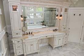 White Wooden Bathroom Vanity With Makeup Table And White Granite Top Also Sink Added Master Bathroom Vanity Double Vanity Bathroom Bathroom With Makeup Vanity
