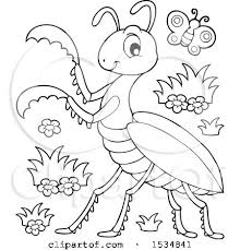 Praying mantis coloring page from praying mantis category. Clipart Of A Black And White Butterfly And Praying Mantis Royalty Free Vector Illustration By Visekart 1534841