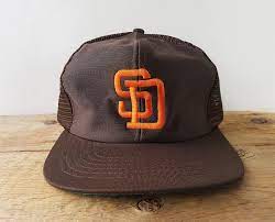 Vintage 80s San Diego Padres Trucker Snapback Hat Official Mlb Deadstock Uii Model Mesh Baseball Cap Major League Brown Ballcap Mesh Baseball Cap San Diego Padres Atlanta Falcons Vintage