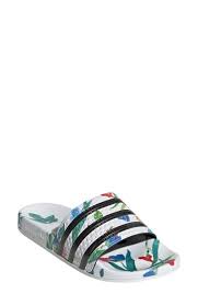 Adidas Originals Adilette Floral Print Slides In White Modesens