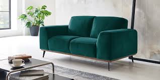 Skandinavisches Design 2 Sitzer Couch Petrol Samtstoff Holzrahmen Barcelona 2 Moebella24