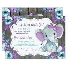 Elephant Purple Turquoise Invitation Baby Shower Ad Ad Invitation Baby Shower Baby Shower Purple Elephant Baby Shower Theme Girl Purple Baby Shower Theme