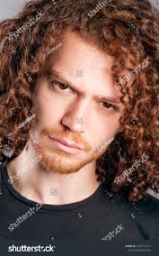 Attractive Young Man Long Ginger Curly Stock Photo 1037717713