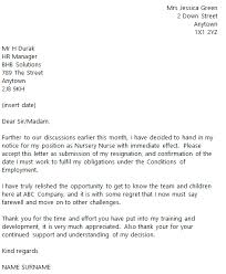 Nursery Nurse Resignation Letter Example Toresign Com