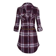 Women S Long Sleeve Button Down Plaid Flannel Belted Tunic Shirt Dress 32 Liked On Polyvore Purple Plaid Shirt Long Sleeve Plaid Dress Red Shirt Dress