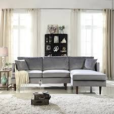 157 l modular sectional sofa modern solid wood frame plush grey fabric cushions. Sofamania Mid Century Modern Brush Microfiber Sectional Sofa L Shape Couch With Extra Wide Chaise Lounge Grey Large Buy Online In Dominica At Dominica Desertcart Com Productid 64376807