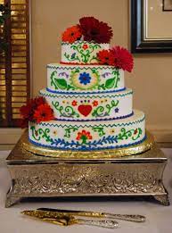 Mexican Embroidery Inspired Wedding Cake Bold And Vibrant Colors Enhance The Design To Celebrate The Happy Occas Mexican Wedding Cake Fiesta Cake Mexican Cake