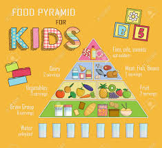 infographic chart illustration of a food pyramid for children