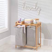 Sold and shipped by oceanstar. Buy Mdesign Bamboo Wood Double Laundry Hamper Storage System With Top Shelf To Organize Detergent Liquid Fabric Softener Bleach Dryer Sheets Stain Removers Large Capacity Natural Finish Online In Indonesia B07f7lpms8