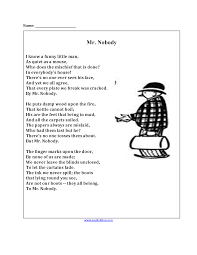 In gabu poem please help me. Mr Nobody Poetry Worksheets Poetry Worksheets Poetry Comprehension Worksheets Poetry Comprehension