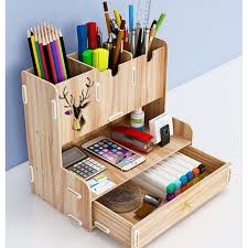 Beautiful desk organizer, handmade from gorgeous. Wooden Desk Organizer Multi Functional Diy Pen Holder Box Desktop Stationary Home Office Supply Storage Rack Best Offers