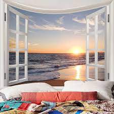 We are trendsetters, leading the revival of the wall tapestry art style, and have experienced unparalleled. Sea Wave Sunset Beach 3d Window Wall Tapestry Wall Tapestry Bedroom Wallpaper Walls Decor Wall Tapestry
