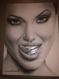 Allan Davidson celebrity artist Angelina Jolie Tongue original print #7.New