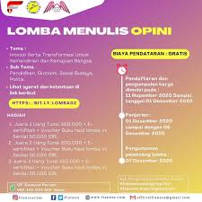 Karya tulis sendiri dibagi menjadi dua jenis, yaitu karya tulis ilmiah dan karya. Lomba Menulis Opini Fianosa Publishing Info Lomba Menulis