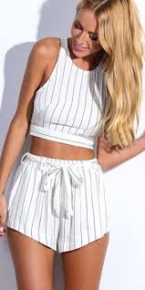 Fashion Striped Crop Tops Shorts Two Piece Set Elegant Summer Outfits Cheap Summer Outfits Fashion