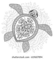 Sea turtle and shells, seastar, coral in line art style. Vector Illustration Sea Turtle Coloring Book Stock Vector Royalty Free 619607894