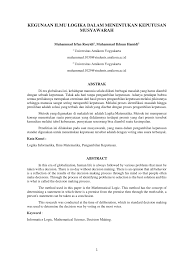 Pdf Kegunaan Ilmu Logika Dalam Menentukan Keputusan Musyawarah