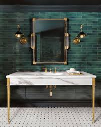 Black And Gold Floor Tiles White Floor Tiles With Green Wall Tiles Marble Sink And Gold Detailing Bathroom Bathroominspiration In 2020 Green Tile Bathroom Bathroom Tile Designs Green Bathroom