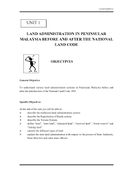 All amendments up to september. Unit 1 Land Administration In Peninsular Malaysia Before And After The National Land Code Land Law Property Law Property