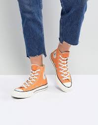 Black And Orange Converse High Tops Converse Chuck 70s High Top Sneakers In Orange High Top Converse Outfits High Top Sneakers Sneakers Fashion