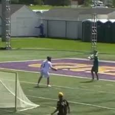 PLL Chrome goalie Brett Queener breaks his stick