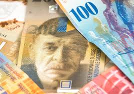 100 Swiss Francs CHF Money Bundle Bunch Bills Spread Out