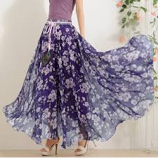 Hot Elegant Fancy Flower Print Skirt Long Women Fashion Peacock Feather Elastic Waist Ultra Long Big Long Chiffon Skirt Flower Print Skirt Floral Chiffon Dress