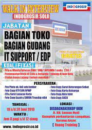 Pt indofresh (superindo/indogrosir group) sedang membuka kesempatan karir untuk lulusan sma. Walk In Interview Indogrosir Solo Posisi Bagian Toko Bagian Gudang It Support Edp Juni 2019 Loker Swasta