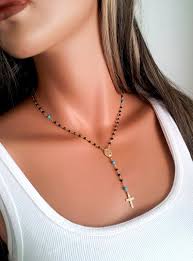 Black And Gold Jewelry Best Seller Black Rosary Necklace Women Turquoise Gemstone Etsy Black Hills Gold Jewelry Black Gold Jewelry Rosary Necklace