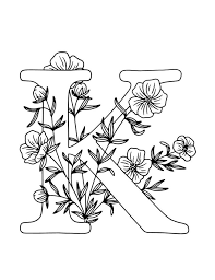 Letter with plants and flowers. Floral Alphabet Coloring Set Floral Letters Alphabet Coloring Embroidery Alphabet