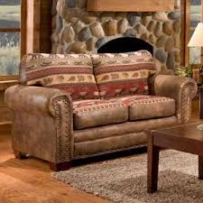American Furniture Classics Sierra Lodge Brown And Rust Microfiber And Tapestry Pattern With Nail Head Accents Loveseat Love Seat American Furniture Furniture