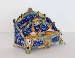 Vintage Quimper Henriot Faience Double Inkwell Desk Set France