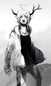 Black And White Deer Anime Boy White Coat Black X On Mouth And Looking Up Hawt Dark Anime Anime Art Anime Drawings
