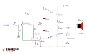 You have the circuit diagram of a simple audio amplifier using a mosfet transistor and the representation of each electronic components and the connection between audio in and speaker audio out. 2sc5200 Amplifier Circuit Diagram And Pcb Layout Soldering Mind
