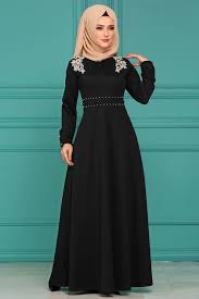 Modaselvim Elbise Gupur Ve Incili Elbise Pl866 Siyah Hijab Fashionista Dresses With Sleeves Fashion