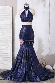 Navy Sequin High Neck Two Piece Mermaid Prom Dress Piece Prom Dress Dresses Prom Dresses For Sale