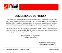 Pedro castillo ofrece comprar deuda de pequeños empresarios vía banco de la nación. Pedro Castillo Terrones On Twitter Comunicado De Prensa