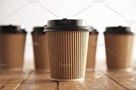Brown Cardboard Take Away Paper Cups With Black Caps Set Paper Cup Paper Coffee Cup Coffee Gifts