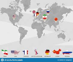 Como reino unido se compara. Mapa Del Mundo Con Los Indicadores De Iran Los E E U U Francia Reino Unido Alemania China Rusia Stock De Ilustracion Ilustracion De Sencillo Correspondencia 136490118