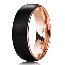 King Will Duo Rose Gold Plated Domed Ring With Black Brushed Center Acessorios