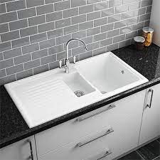 Cream ceramic kitchen sinks ukeg 64 stainless. Reginox White Ceramic 1 5 Bowl Kitchen Sink At Victorian Plumbing Uk