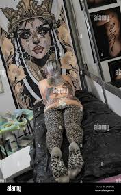 Milan, Italy. 11th Feb, 2020. Milan, Italy Milan TATTOO CONVENTION 2020  Exhibition of international tattoo artists with moments of the creation of  the single tattoo. Pictured: tattoo on woman Credit: Independent Photo