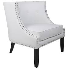 The chair's wood frame, with simple, straight lines, is finished in a warm walnut brown. Karen White Studded Accent Chair At Home