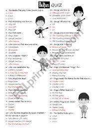 Have fun making trivia questions about swimming and swimmers. The Beatles Quiz Esl Worksheet By Clau87