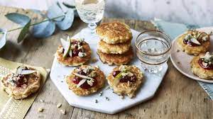 Parsnip Blinis With Pear And Blue Cheese Recipe Recipe Blue Cheese Recipes Parsnips Walnut Topping Recipe